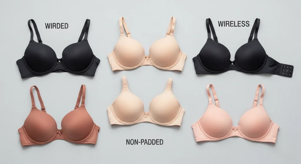 Different types of bras wired and wireless styles
